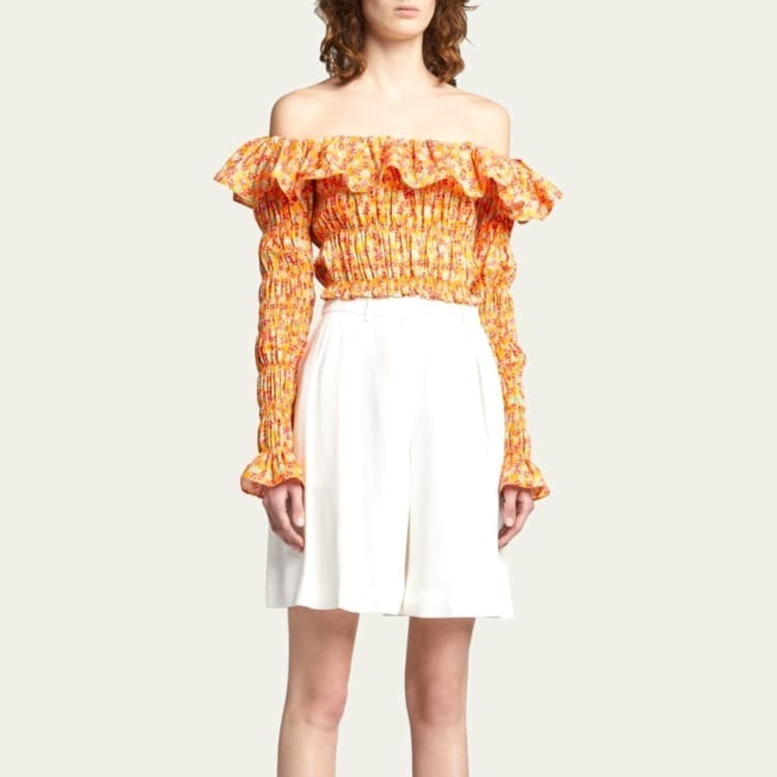 Nwt Caroline Constas Lydia Off-The-Shoulder Ruffle Crop Top Size Xxs